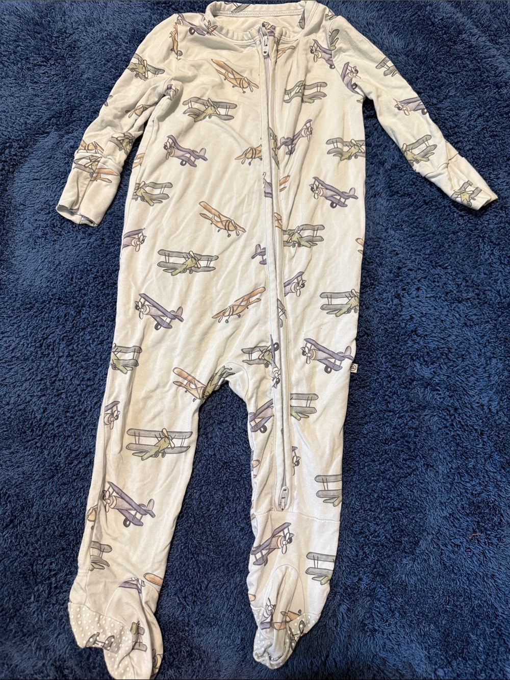 Caden Lane Cream Airplane Print Footed One-Piece